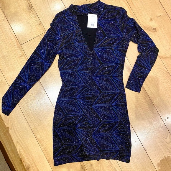 Topshop Blue Bodycon Dress with Shimmery thread - Picture 1 of 3